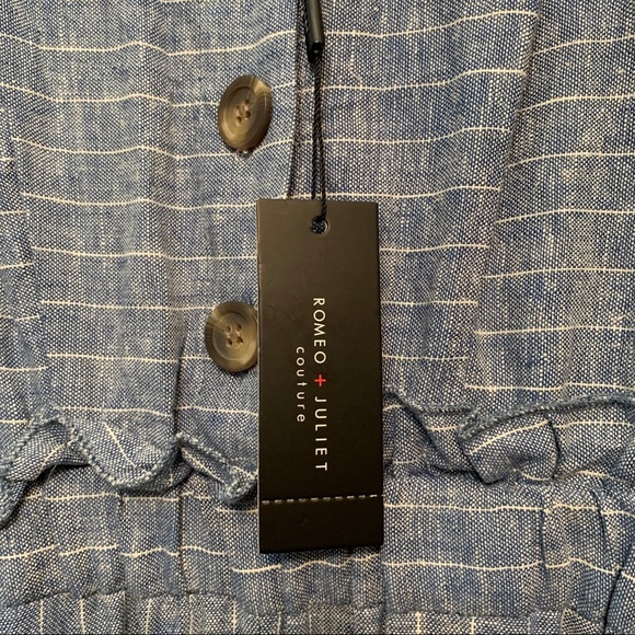 Romeo + Juliette Couture Linen Blend Jumpsuit Size Small Blue/Ivory NWT - Picture 7 of 13